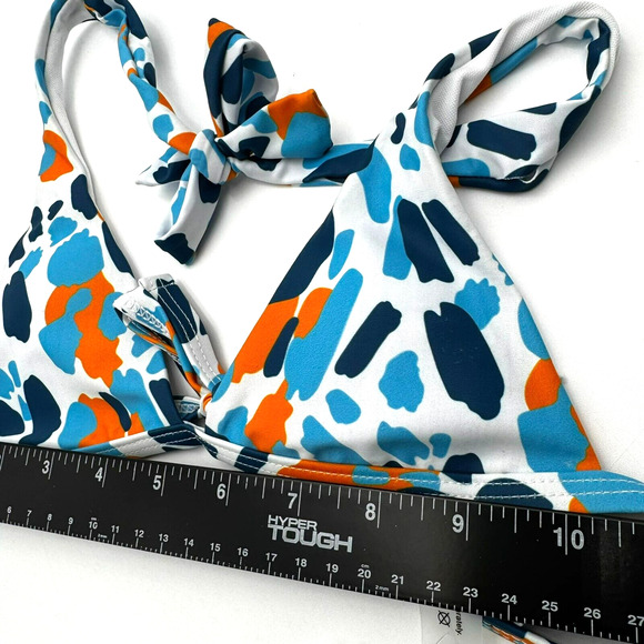 BRAZILIAN NWT Women Small Blue Orange Teeny Tiny Triangle Padded Bikini Top Swim - Picture 7 of 7